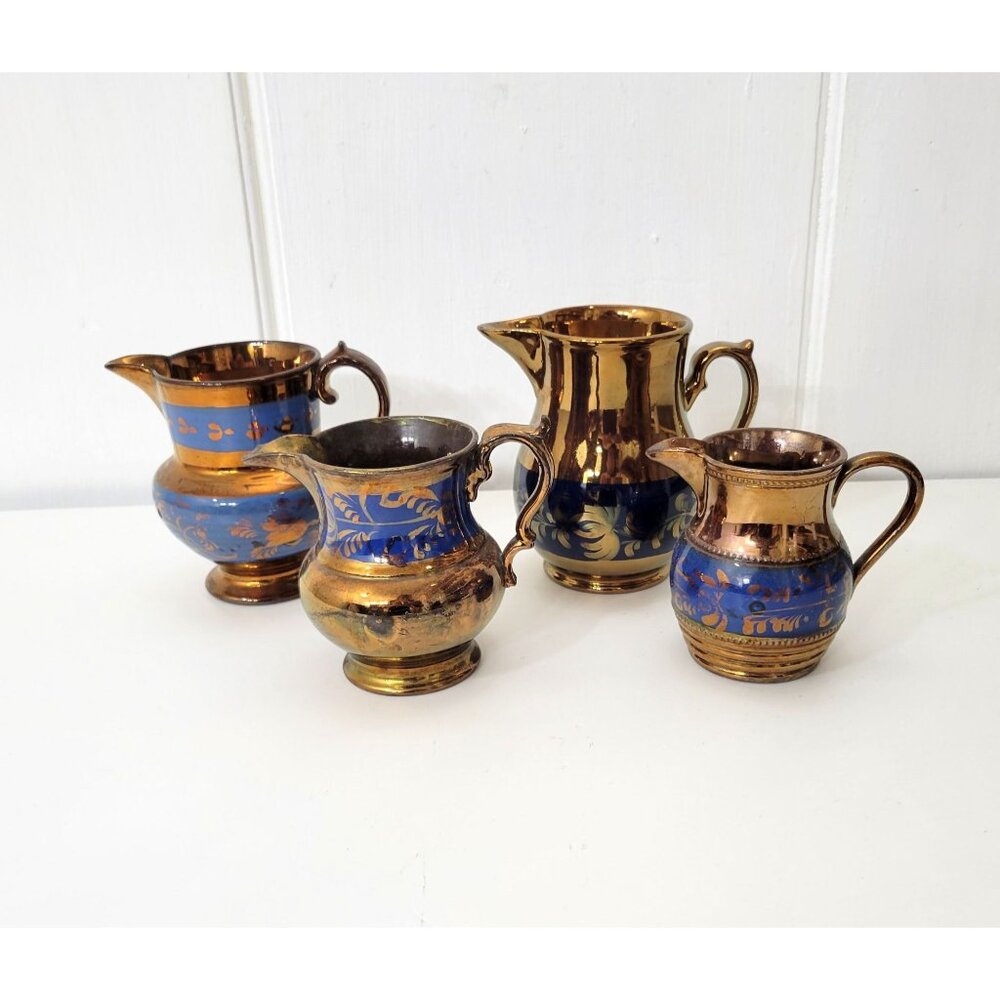 Antique Lusterware Jug Collection Copper Luster Lot of Four - Picture 12 of 12